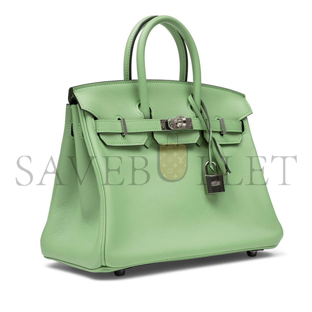 H**mes birkin 25 swift leather avocado green silver buckle bag h049362ck05 (25*20*13cm)